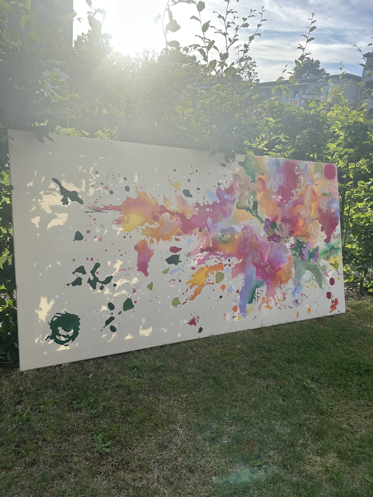 Ich lieb Leben viel zu sehr, 2025, Acryl und Gold auf roher Baumwollleinwand, Ansicht 6